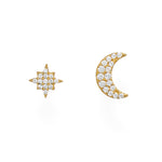 14 Karat Gold Plated CZ Moon and Star Stud Earrings