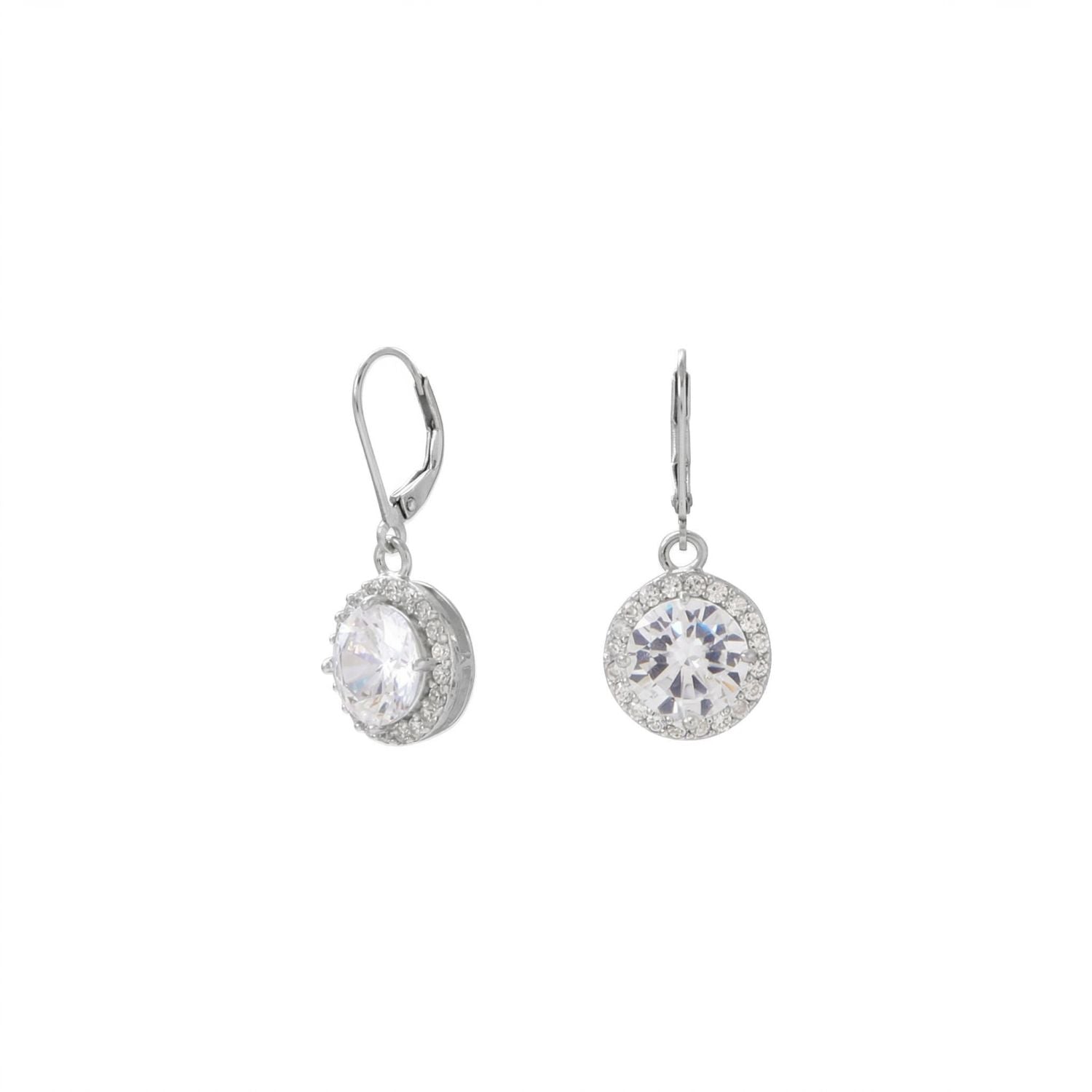 Round CZ with Halo Edge Lever Earrings