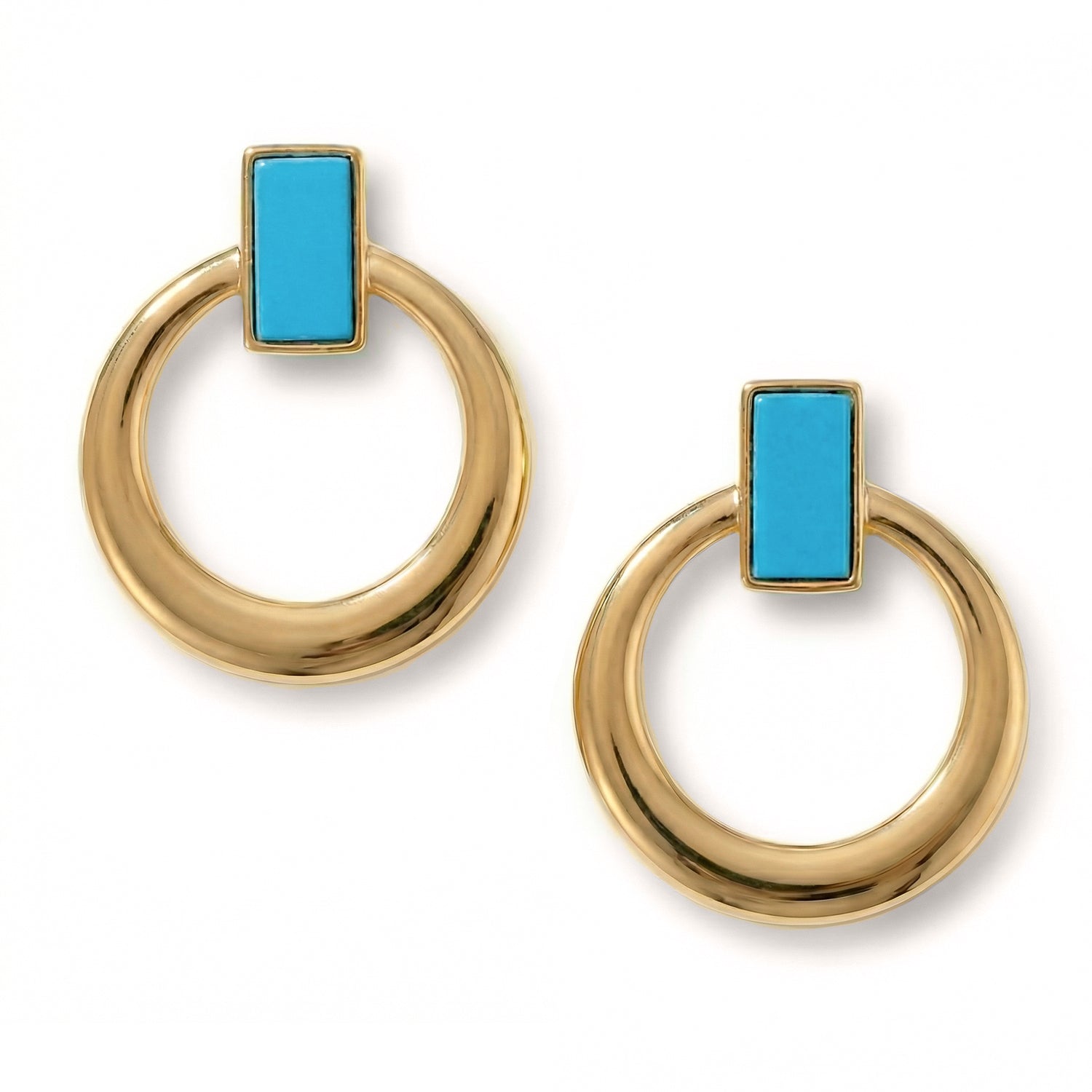 14 Karat Gold Plated Turquoise Door Knocker Style Earrings