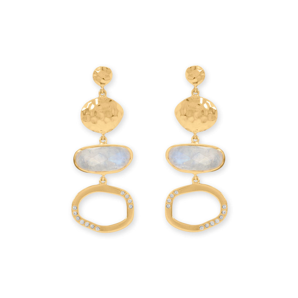 14 Karat Gold Plated Rainbow Moonstone Drop Earrings