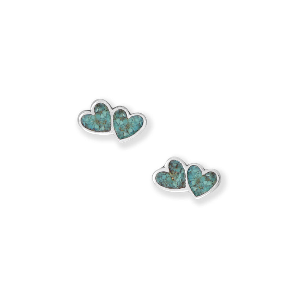 Turquoise Chip Double Heart Stud Earrings