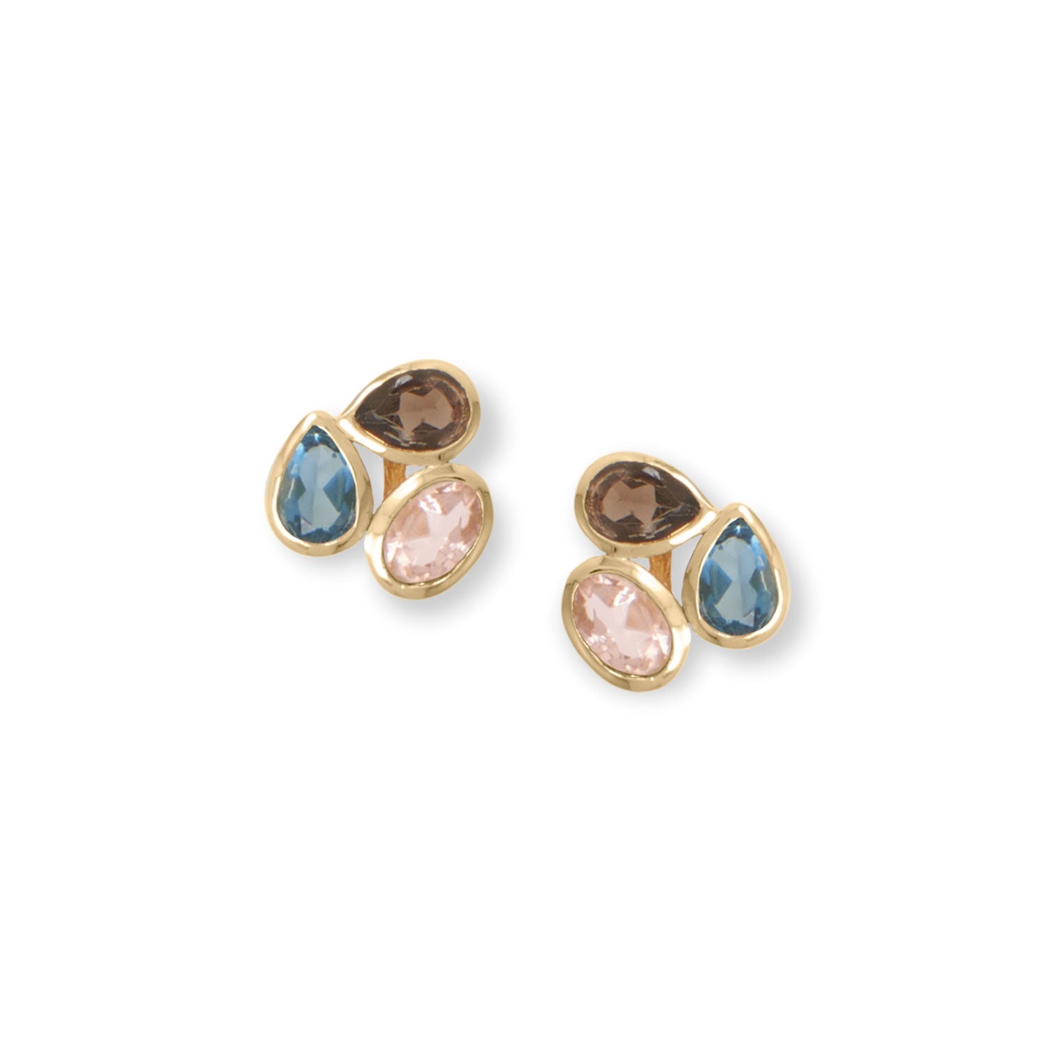 14 Karat Gold Plated Glass and Quartz Earrings