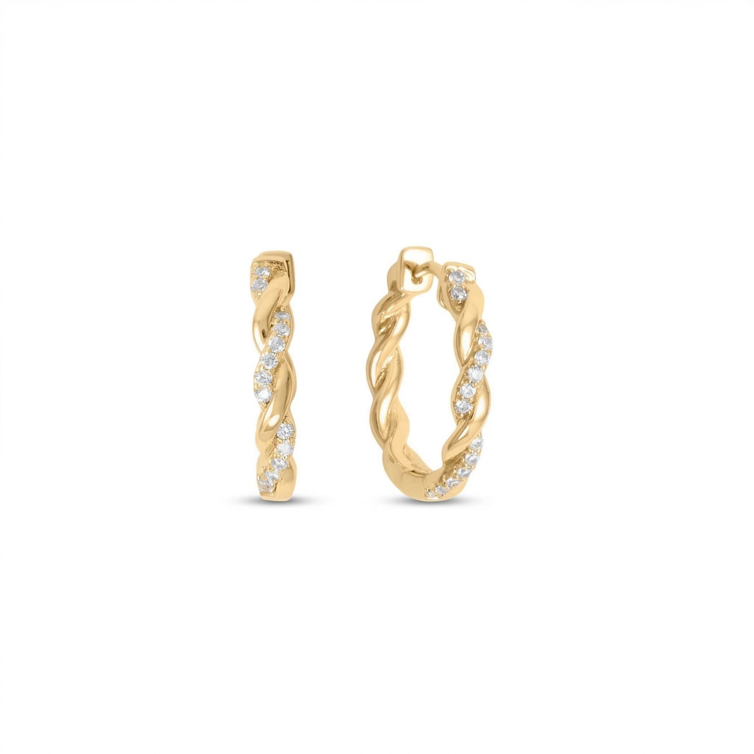 14 Karat Gold Plated CZ Full Twist Hoop Earrings