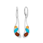 Oblong Multicolor Amber and Turquoise Lever Earrings