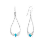 Cultured Freshwater Pearl and Turquoise Liquid Silver Pear Outline Earrings