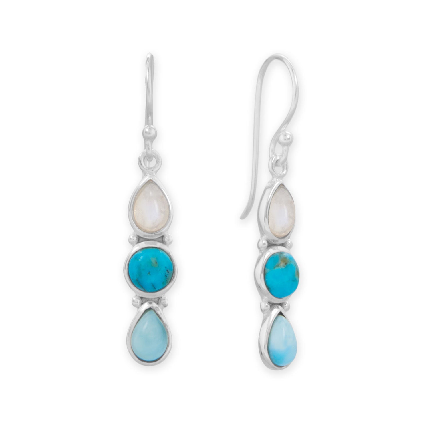 Rainbow Moonstone, Turquoise and Larimar Drop Earrings