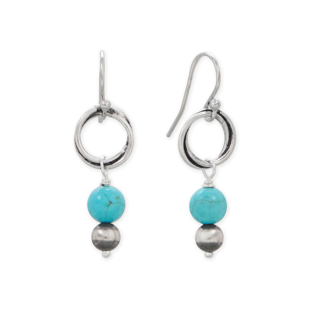 Oxidized Bead and Turquoise Rope Ring Earrings