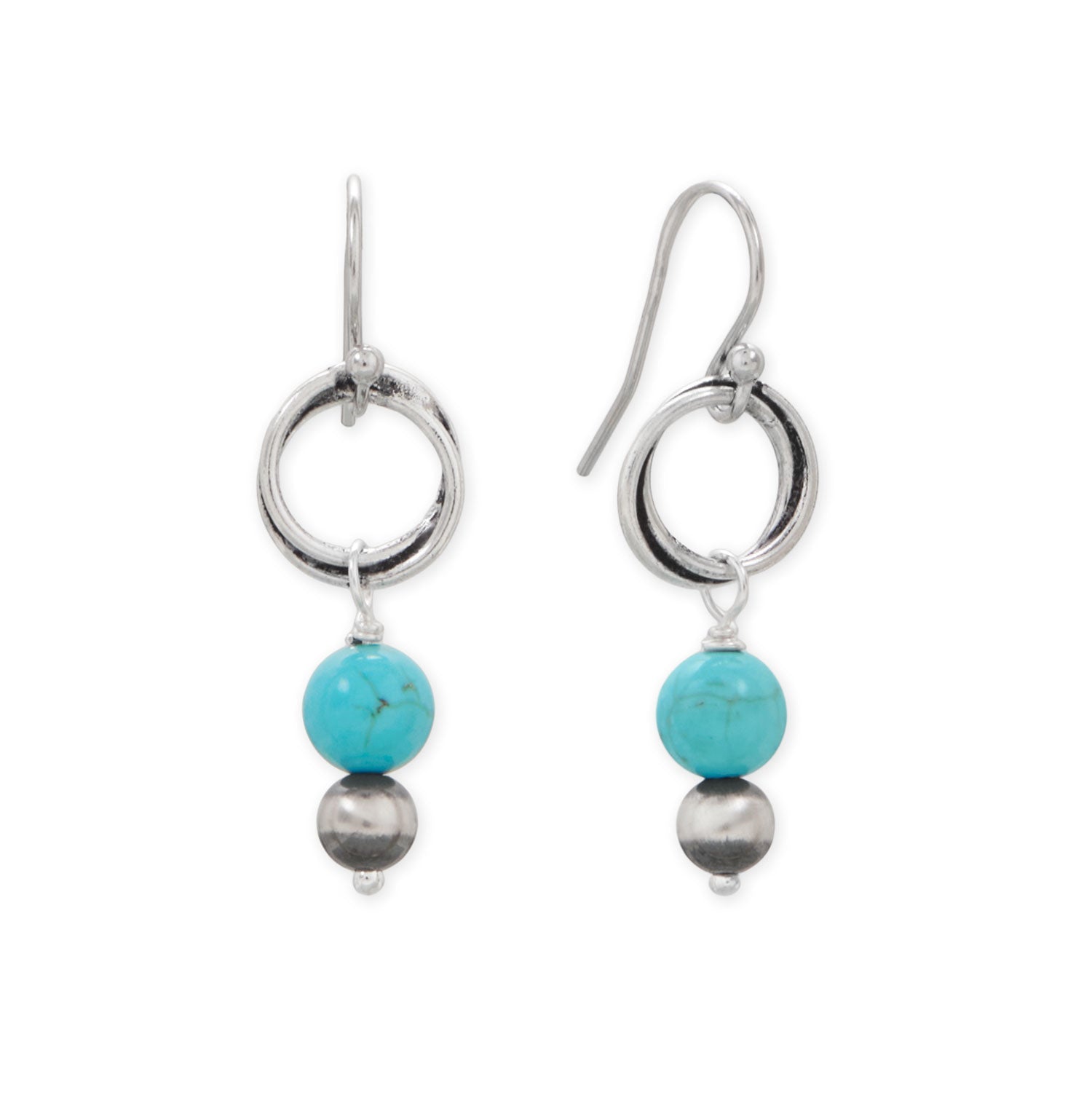 Oxidized Bead and Turquoise Rope Ring Earrings