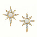 14 Karat Gold Plated Synthetic Opal and CZ Northern Star Stud Earrings