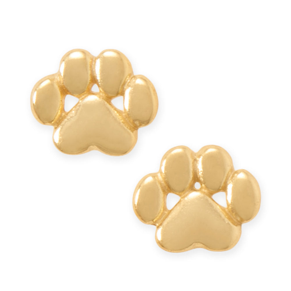 14 Karat Gold Plated Petite Paw Print Stud Earrings