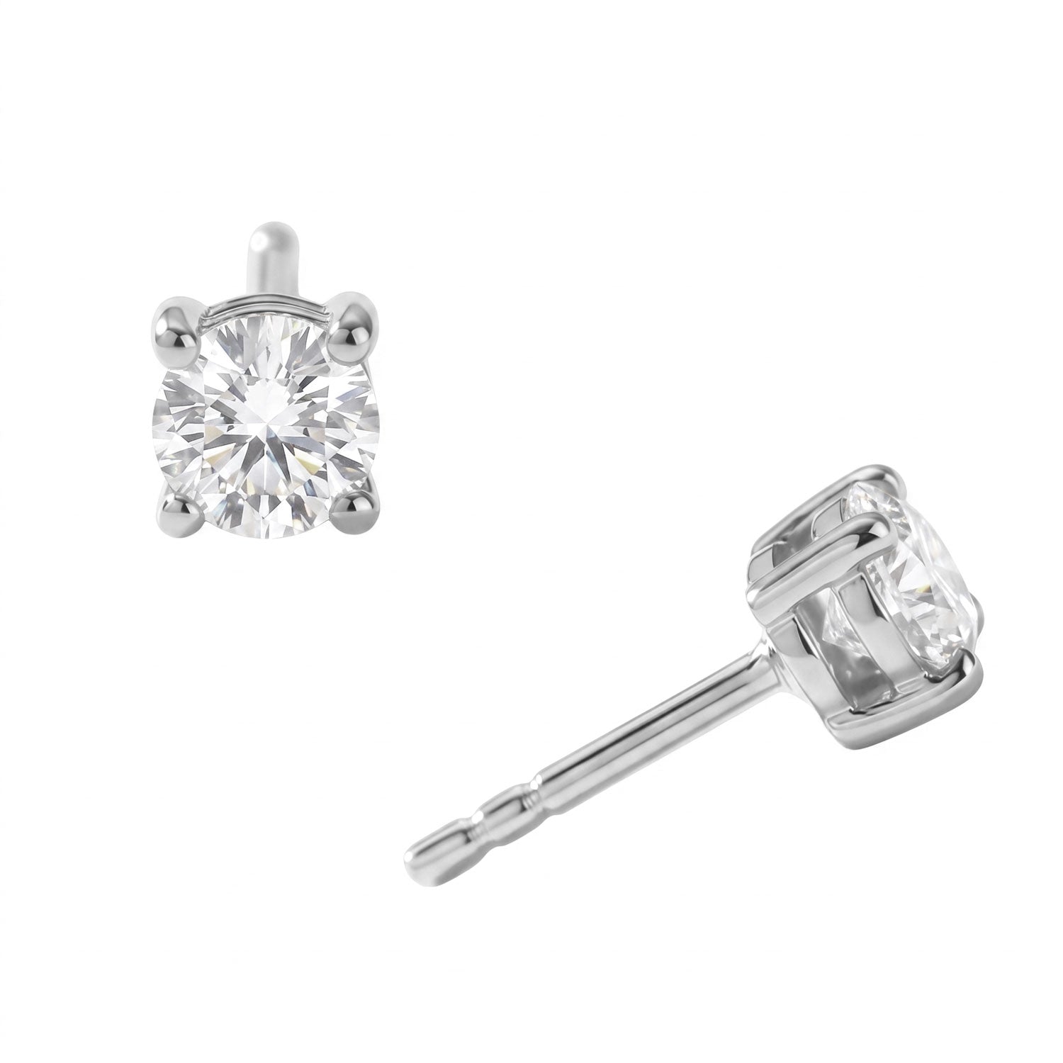 Rhodium Plated Solitaire Lab Grown Diamond Stud Earrings