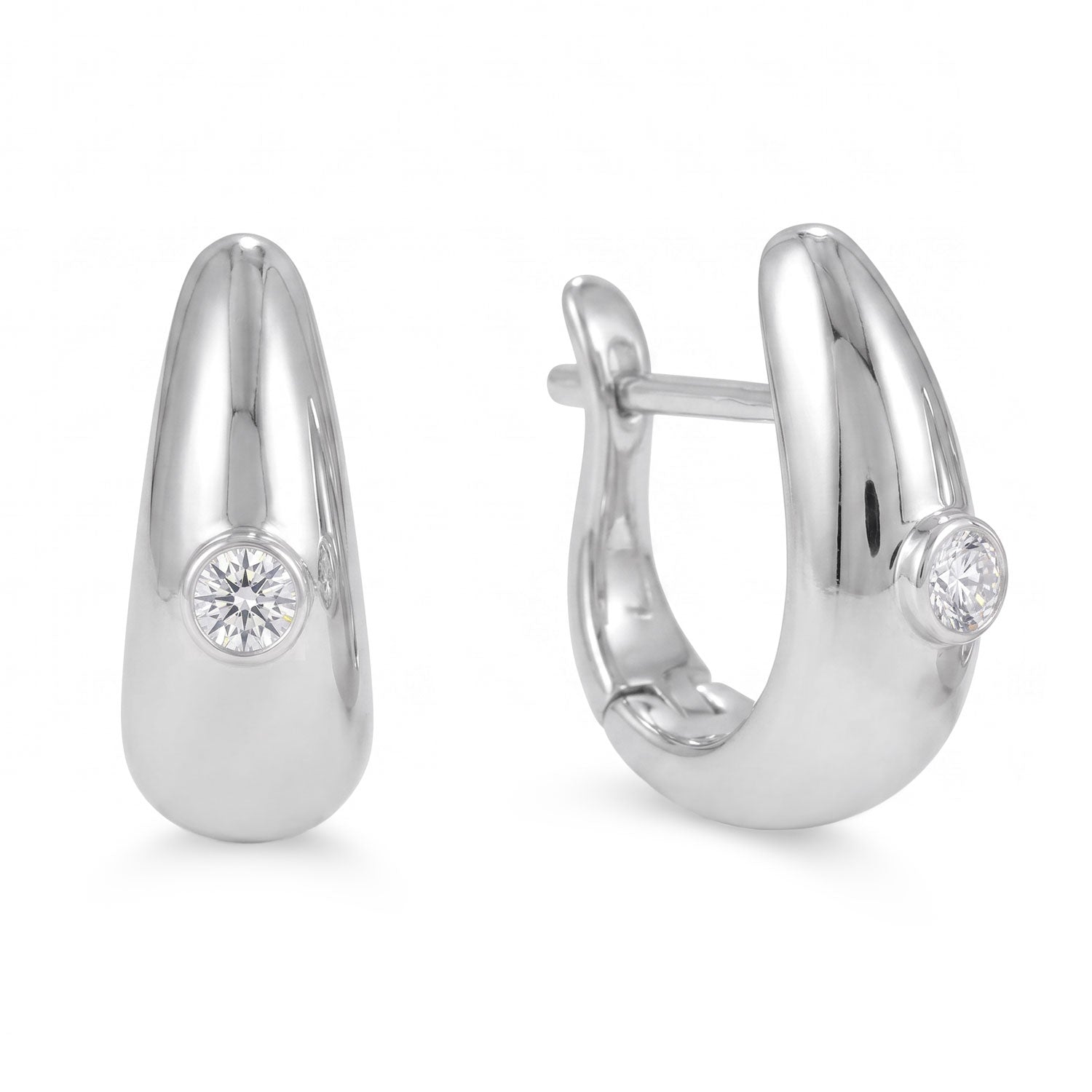 Rhodium Plated Dome Lab Grown Diamond Hoop Earrings