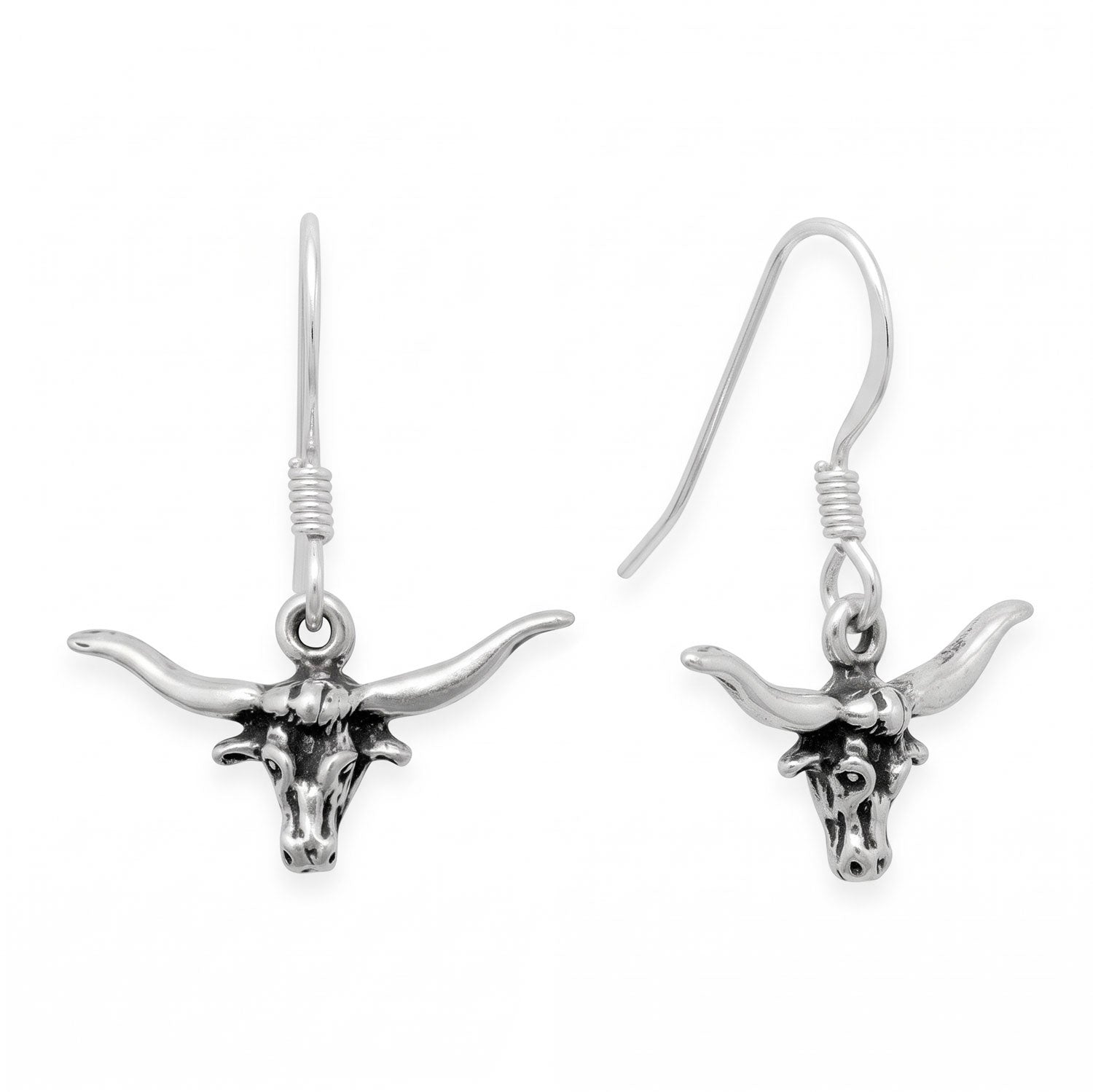 Oxidized Western Steer Charm Drop Earrings