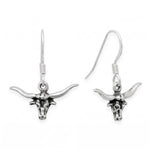 Oxidized Western Steer Charm Drop Earrings