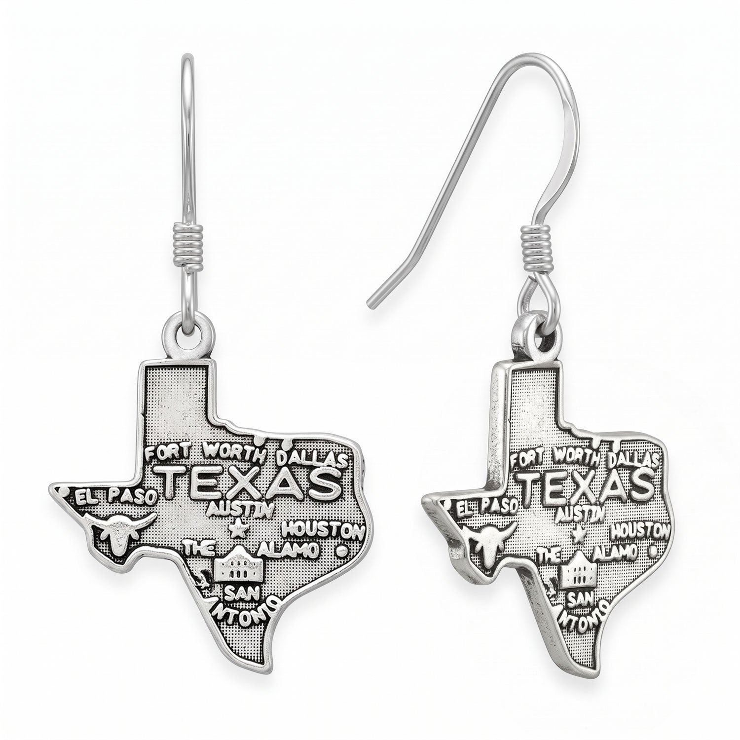 Oxidized Texas State Charm Drop Earrings