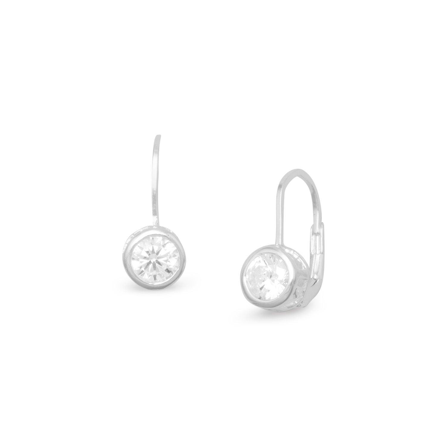 Bezel Set CZ Lever Earrings