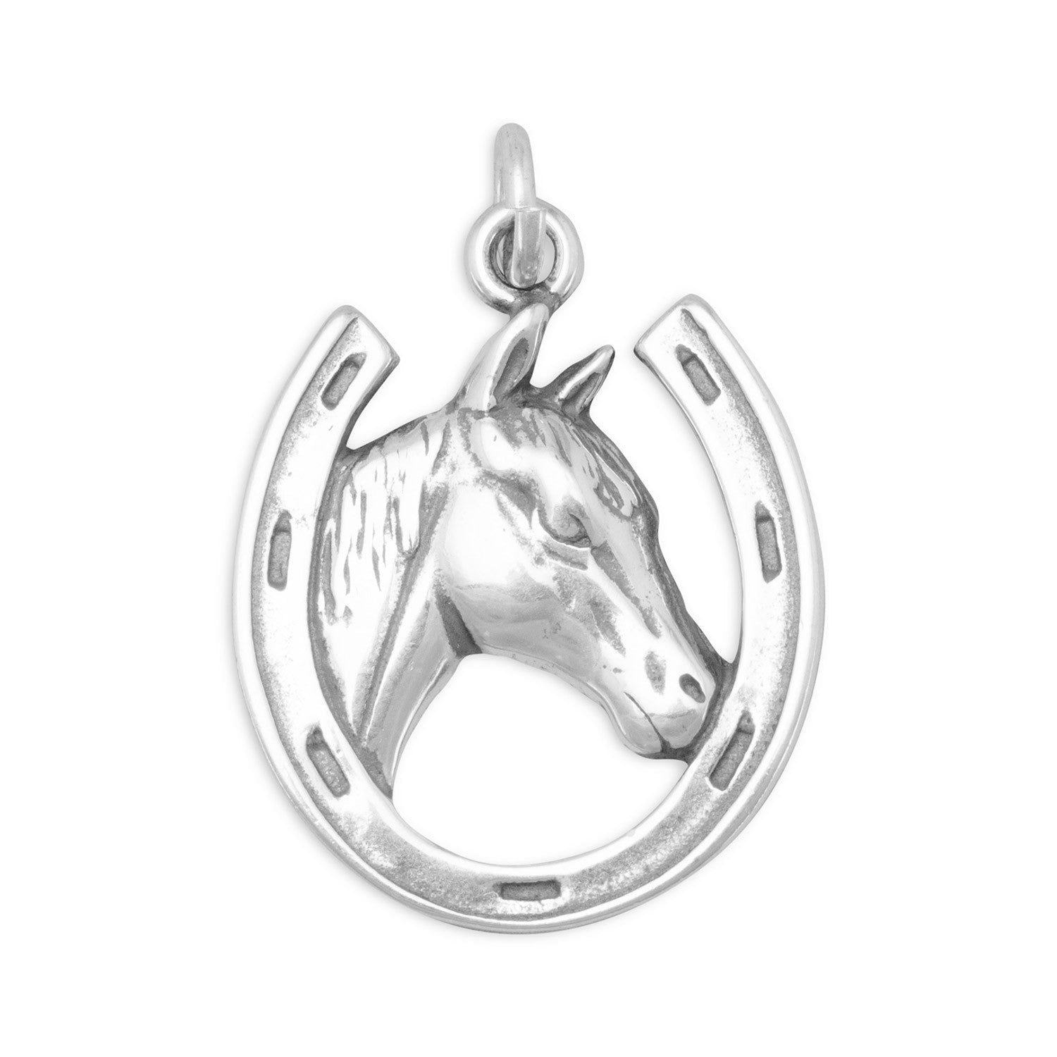 Silver or Gold Horse in Horseshoe Charm