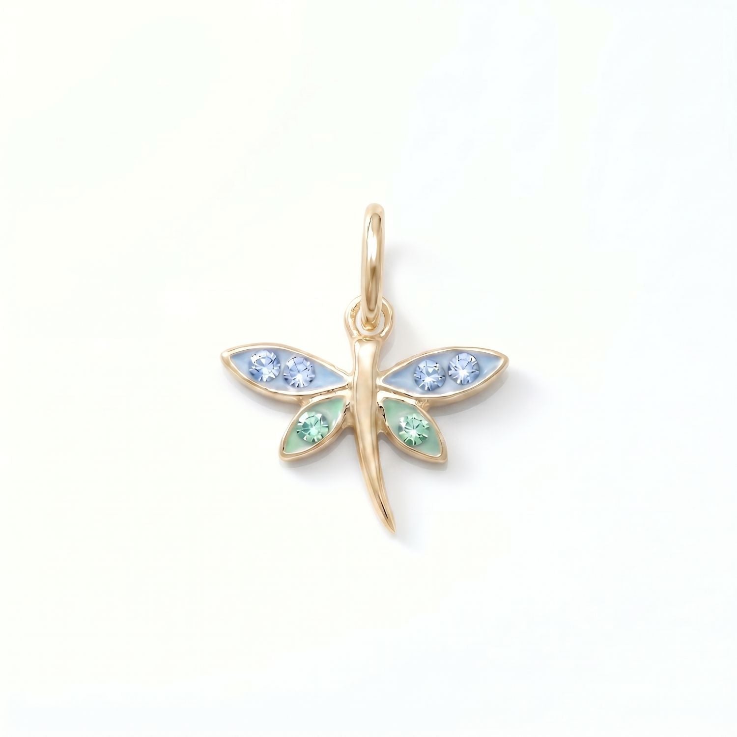 Silver or Gold Epoxy Dragonfly Charm with Crystals