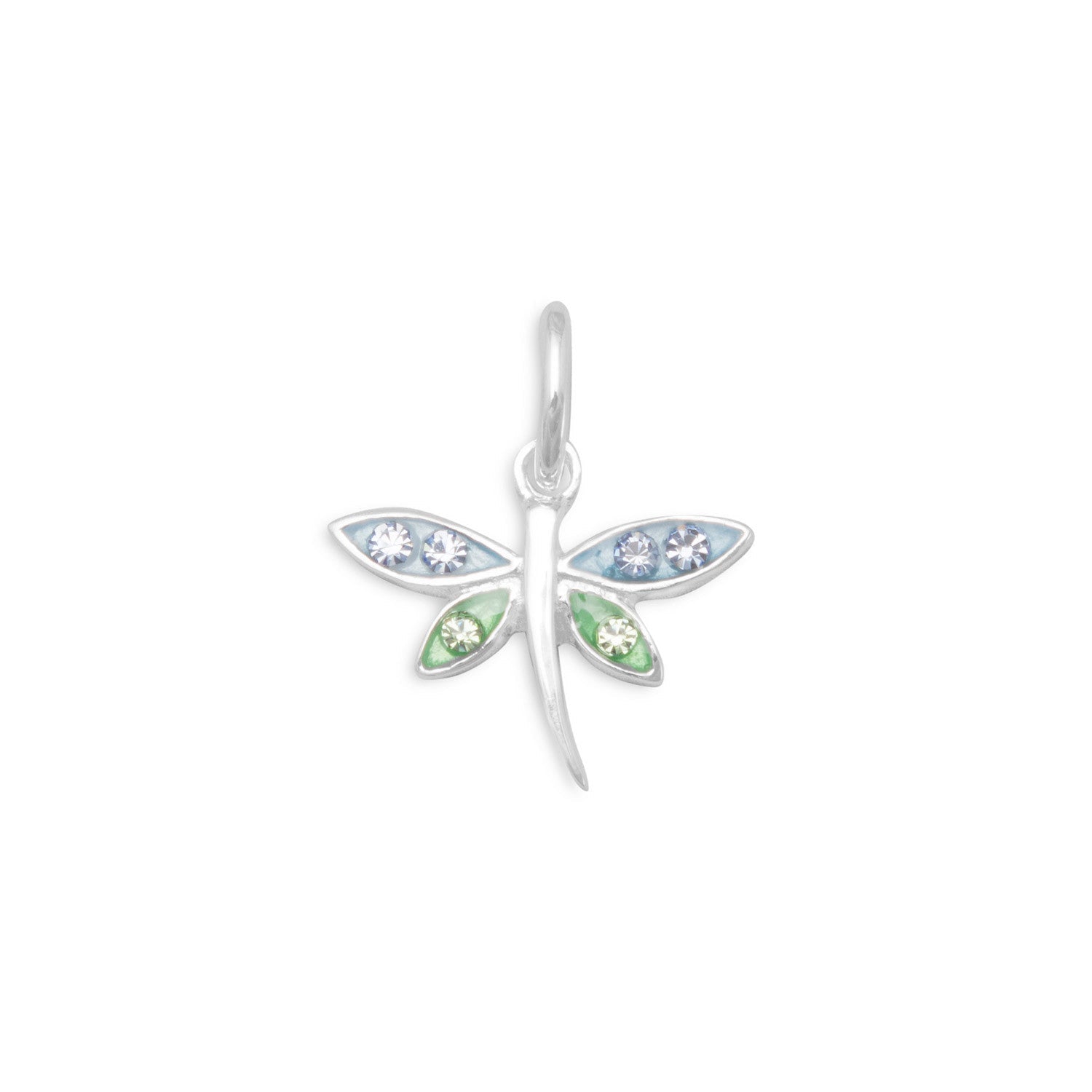 Silver or Gold Epoxy Dragonfly Charm with Crystals