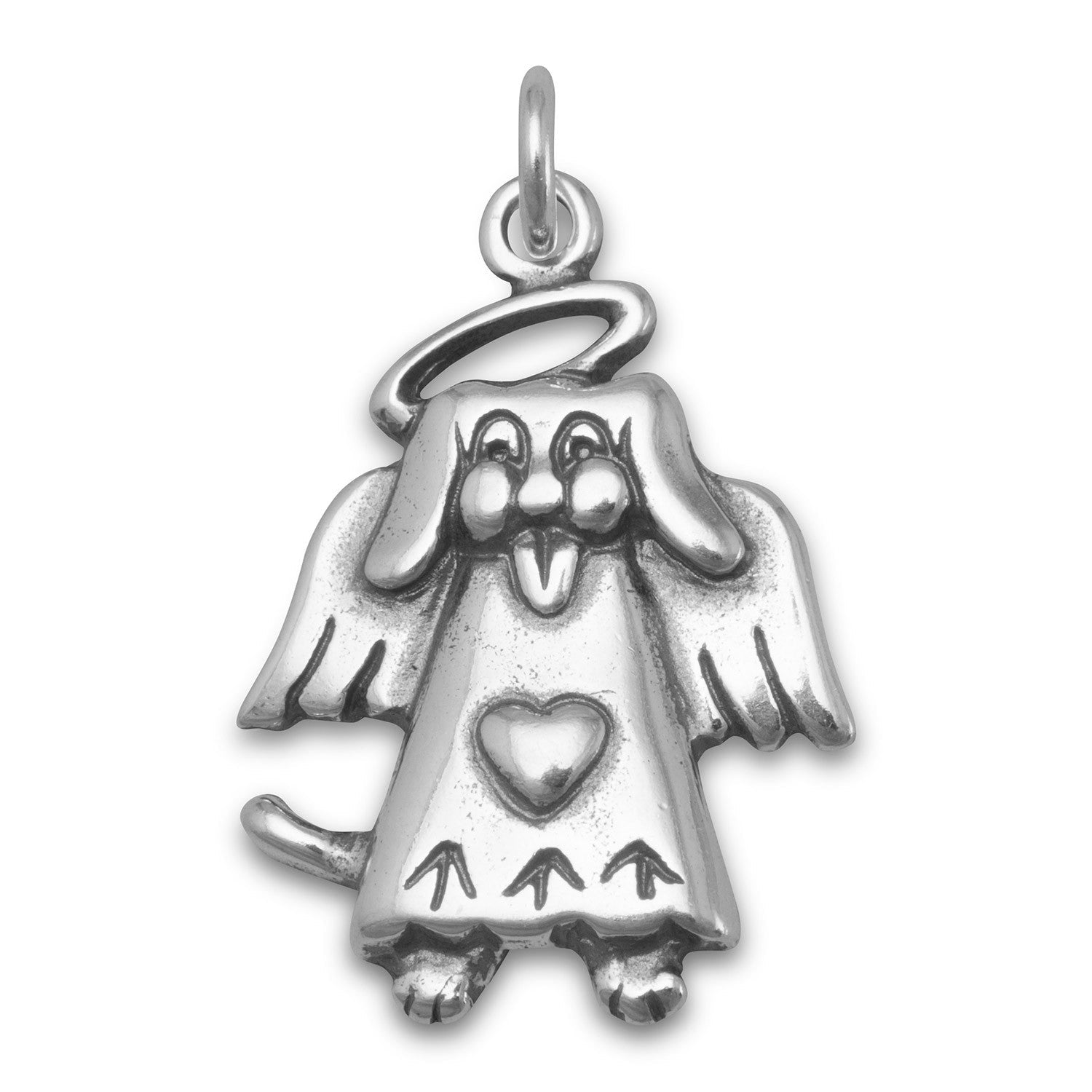 Oxidized Dog Angel Charm