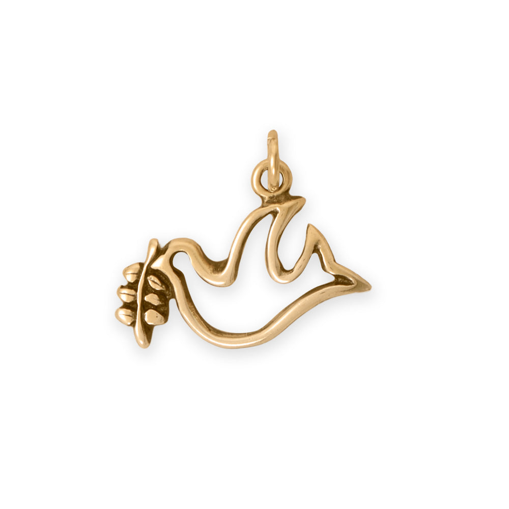 Silver or Gold Dove with Olive Branch Charm
