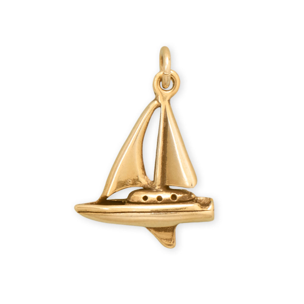 Silver or Gold 3D Sail Boat Charm