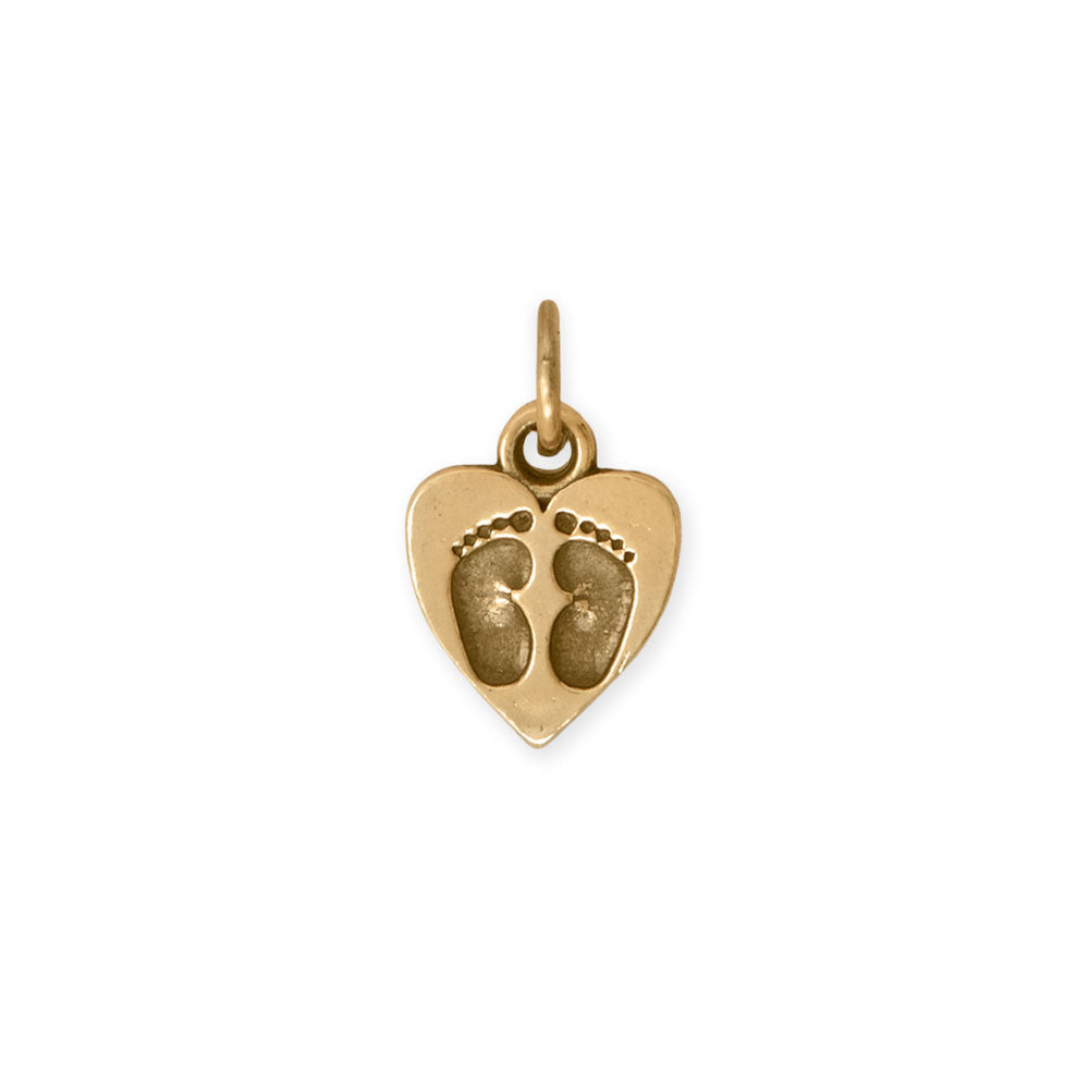 Silver or Gold Heart Charm with Baby Feet