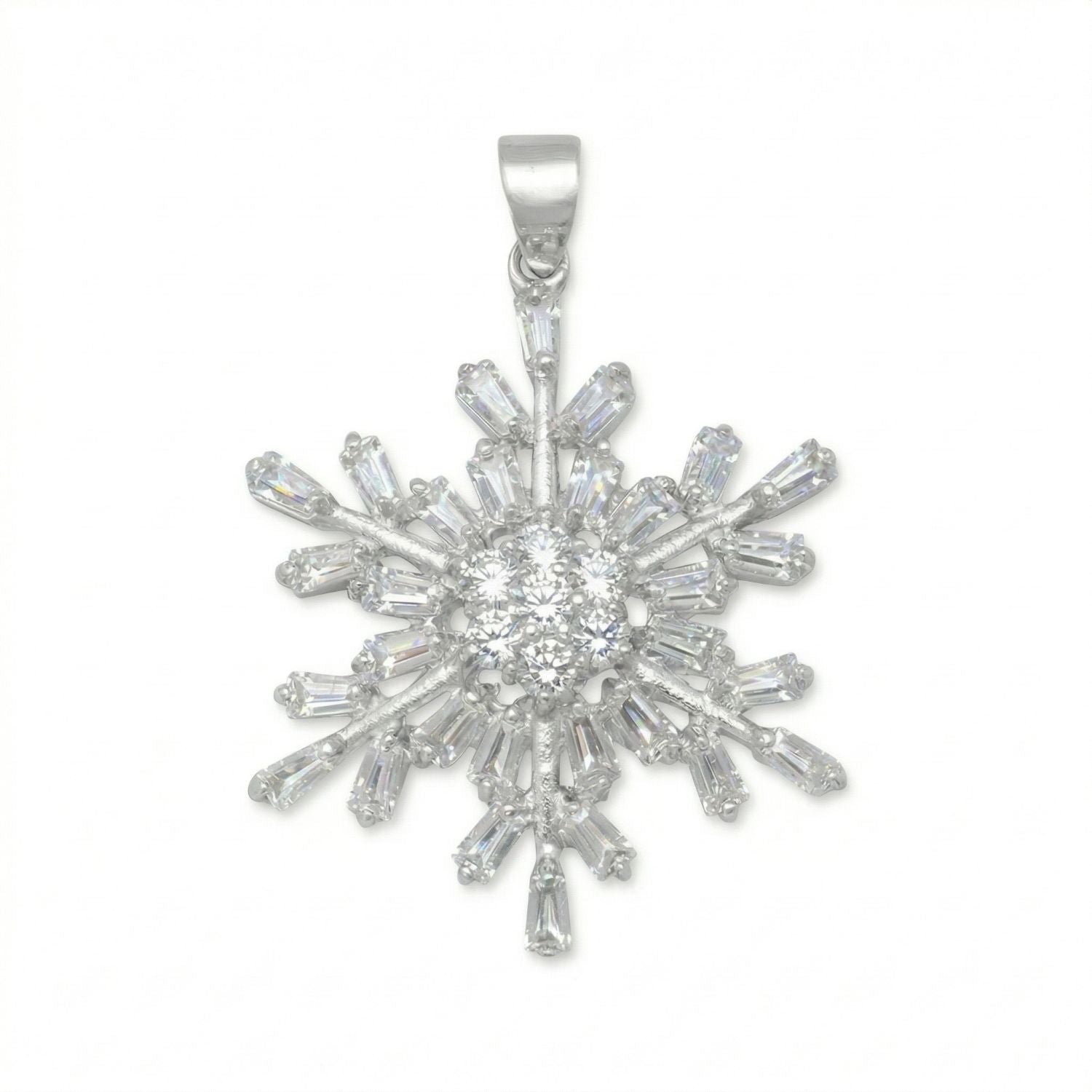 Rhodium Plated CZ Snowflake Pendant