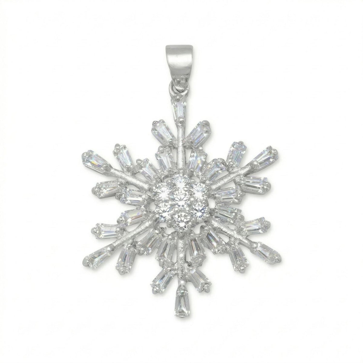 Rhodium Plated CZ Snowflake Pendant