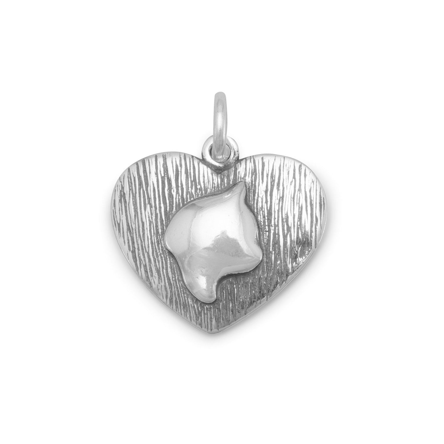 Oxidized Heart Charm with Cat Silhouette