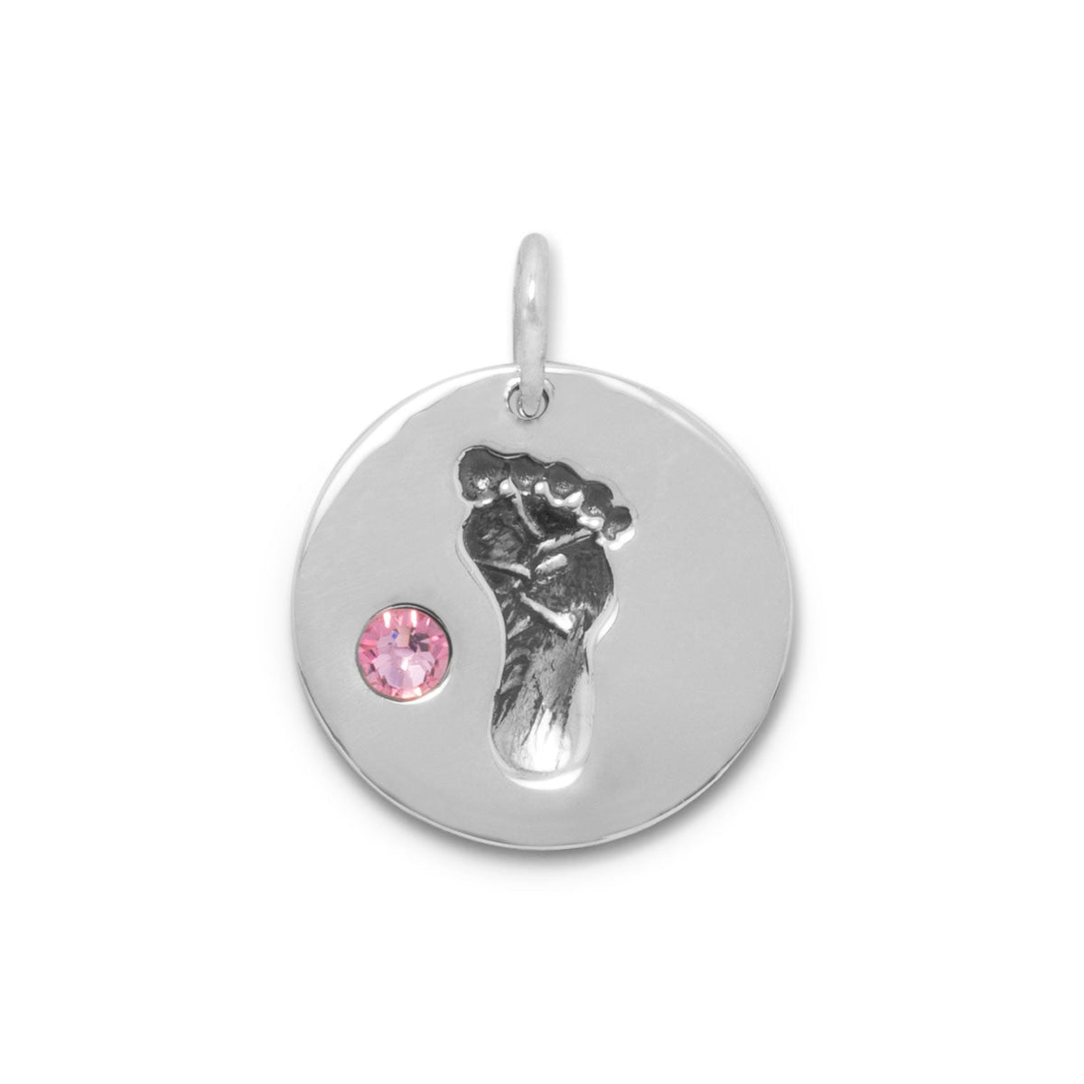 Baby Footprint and Pink Crystal Charm