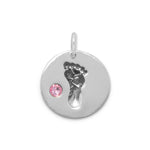 Baby Footprint and Pink Crystal Charm