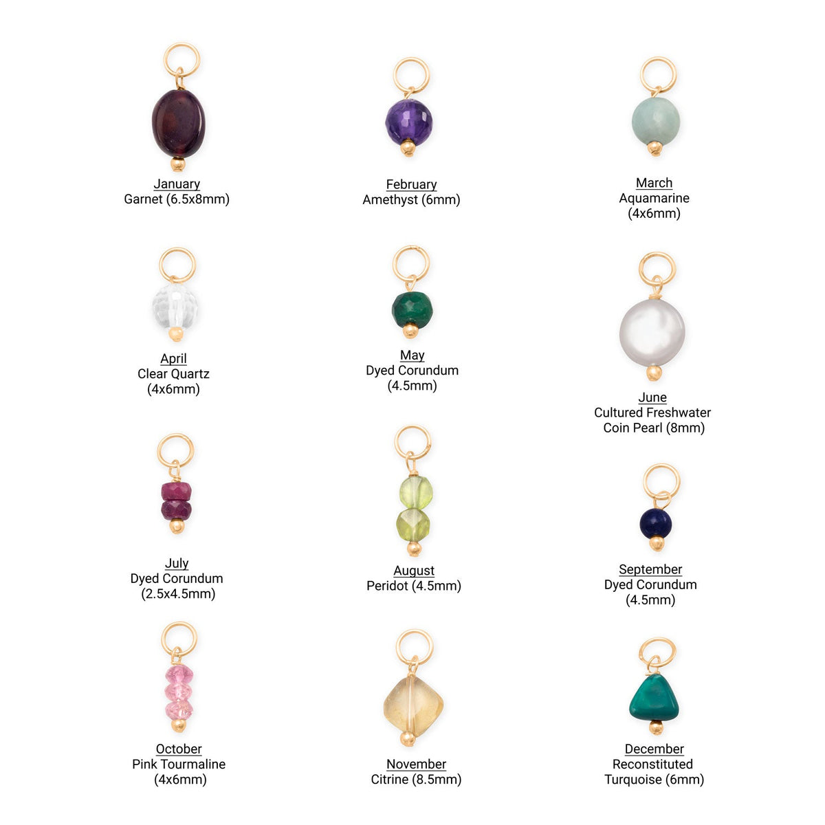 14/20 Gold Filled Gem Drop Birthstone Charm (January-December)