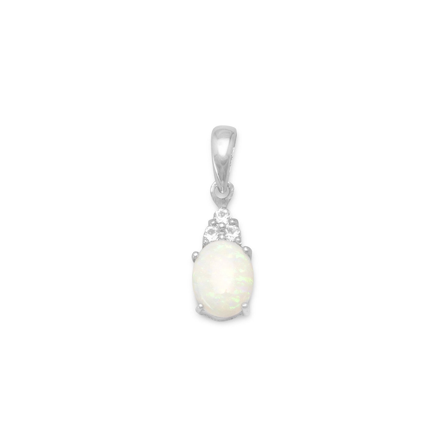 Rhodium Plated Australian Opal and White Topaz Pendant