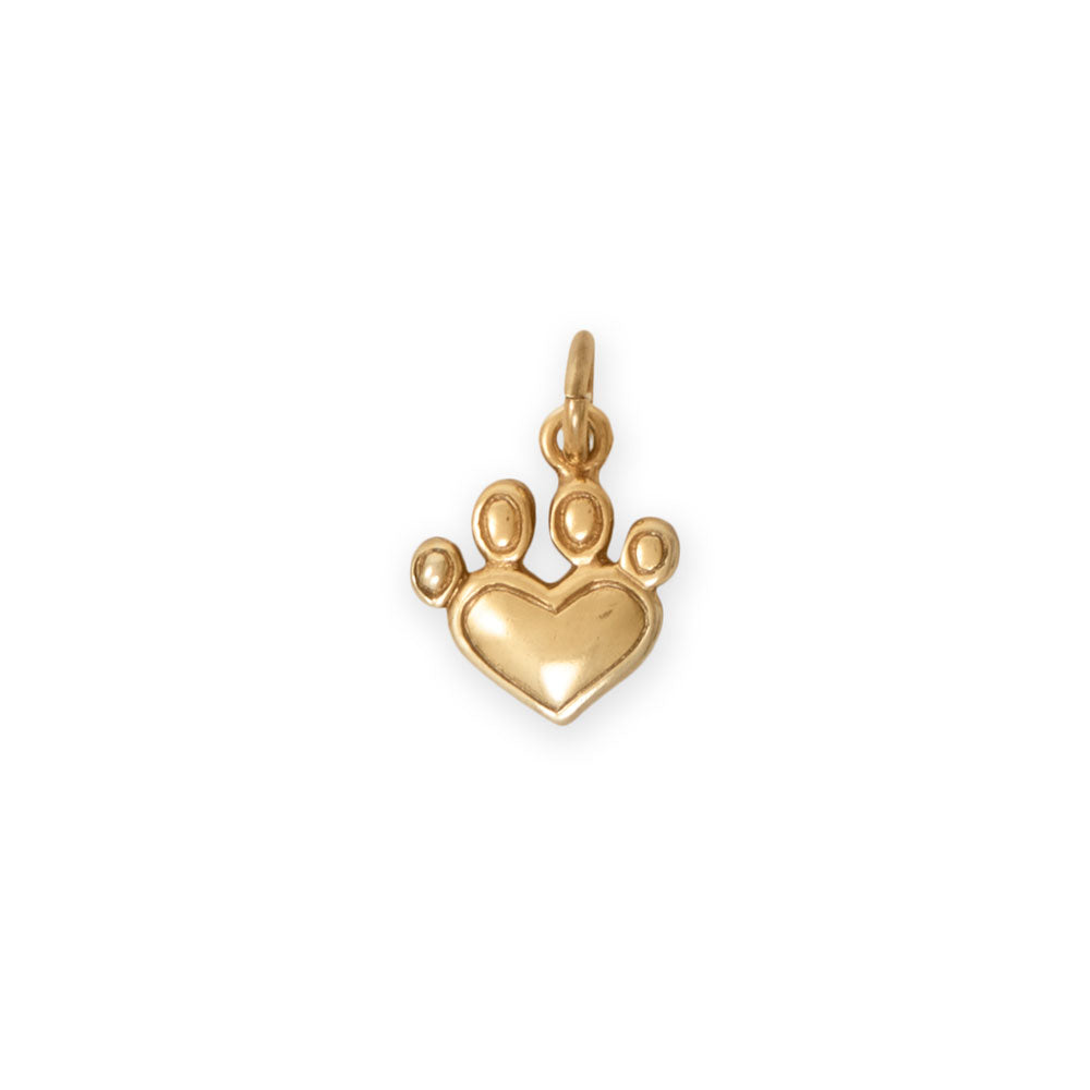 Silver or Gold Heart Paw Print Charm