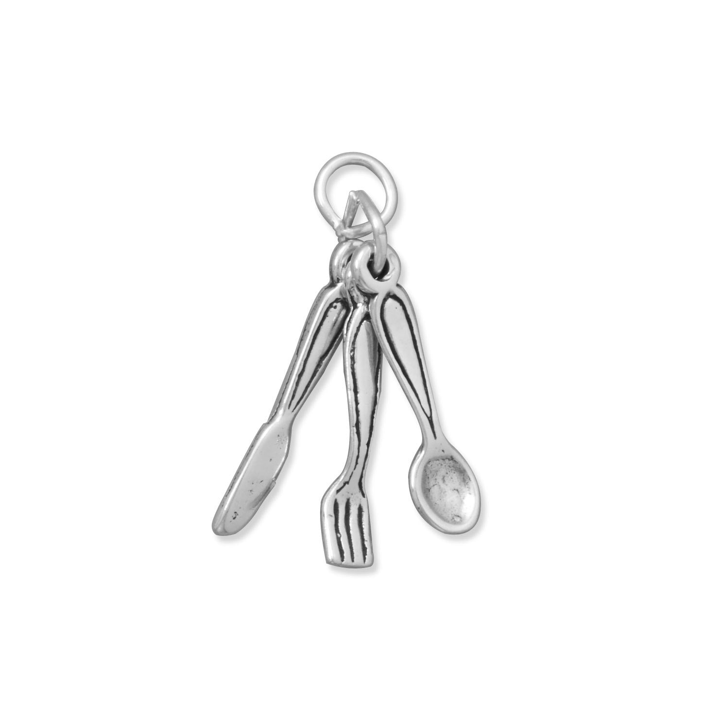 Oxidized 3D Spoon, Fork and Knife Cutlery Charm