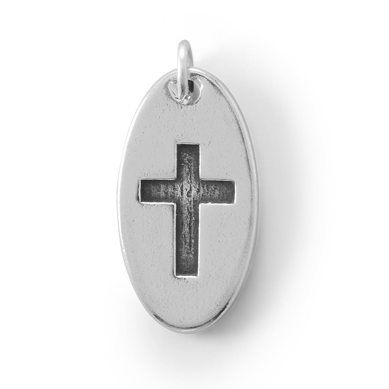 Oxidized Cross Oval Disc Charm