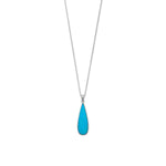 Rhodium Plated Synthetic Blue Opal Elongated Pear Pendant