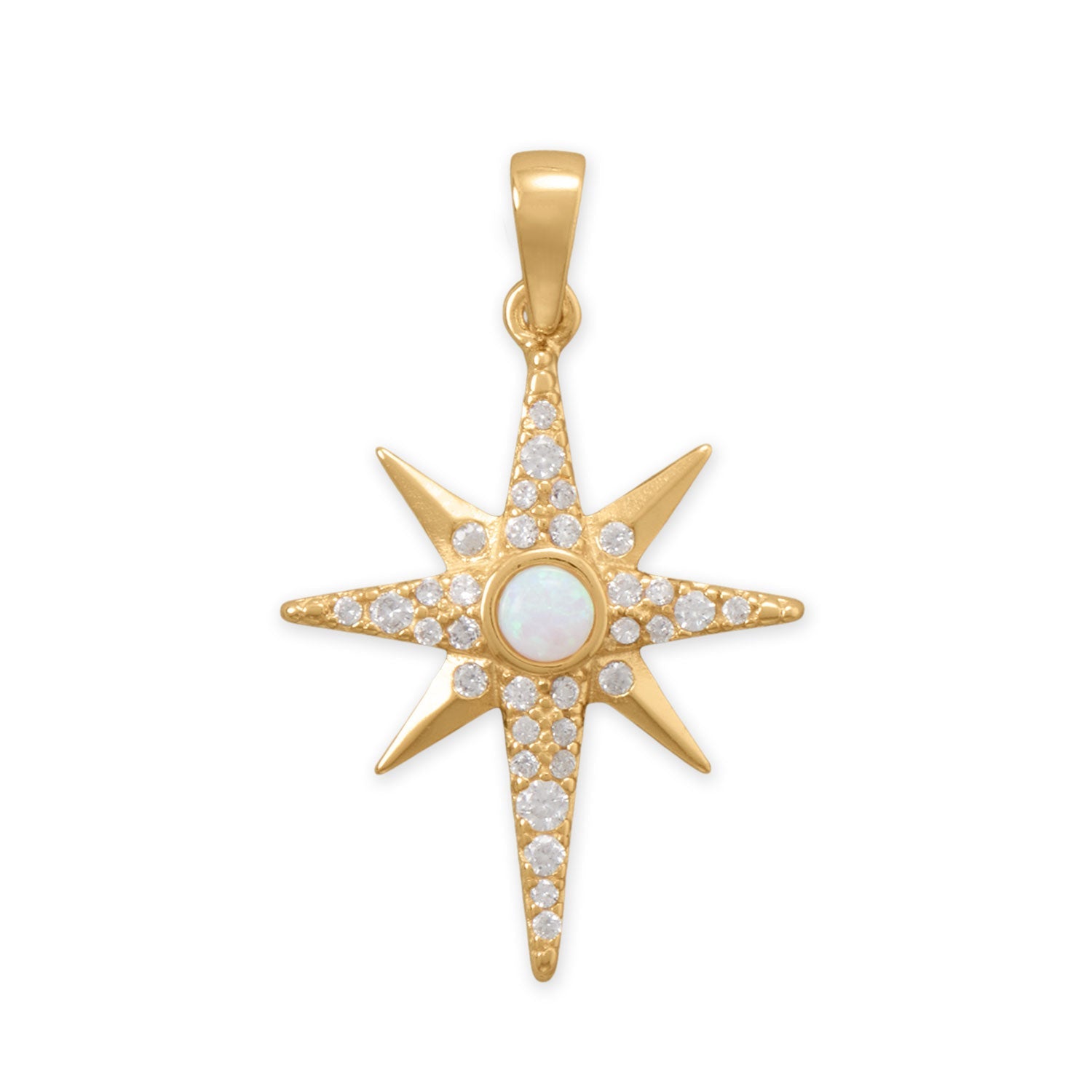 14 Karat Gold Plated Synthetic Opal and CZ Northern Star Pendant