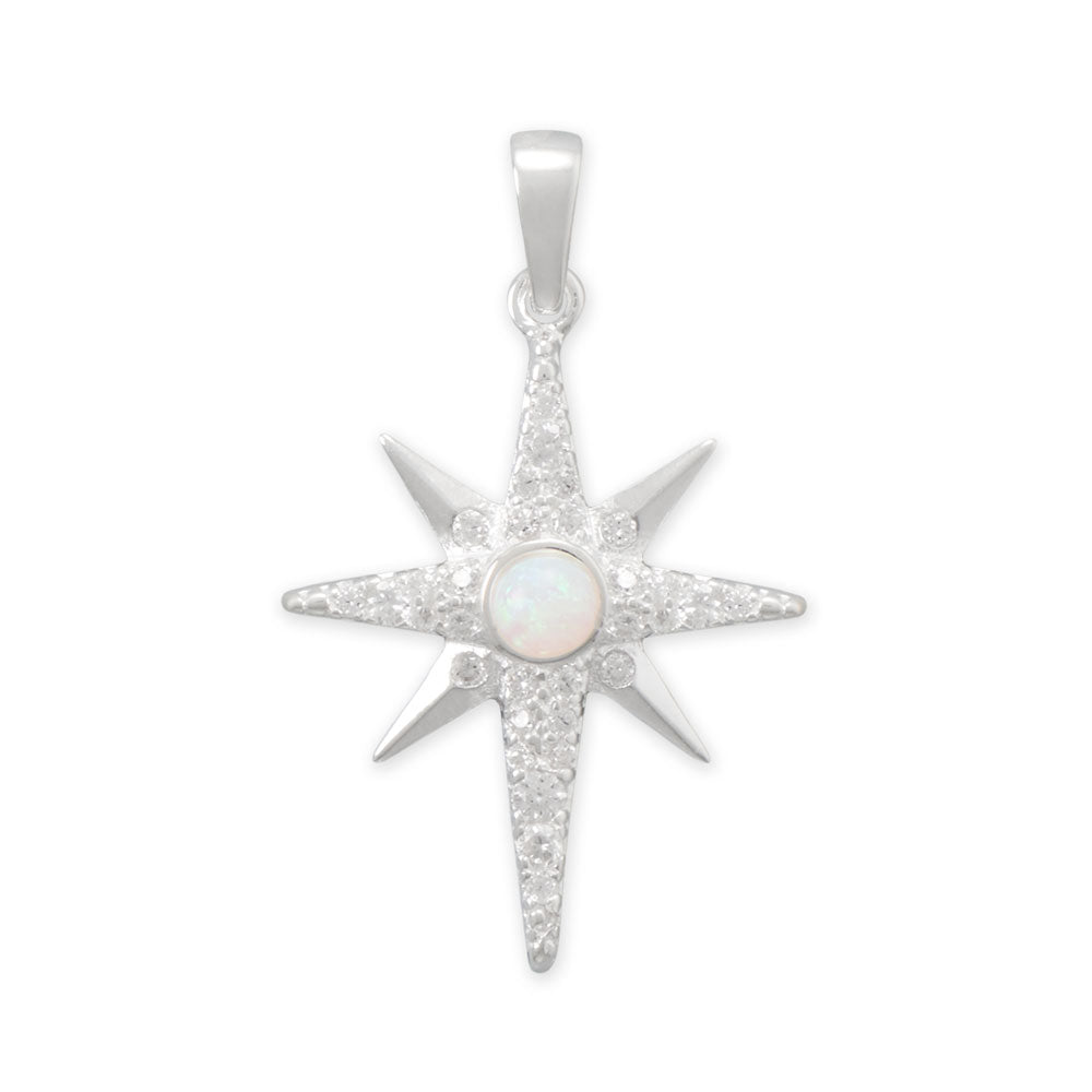 Polished Synthetic Opal and CZ Northern Star Pendant
