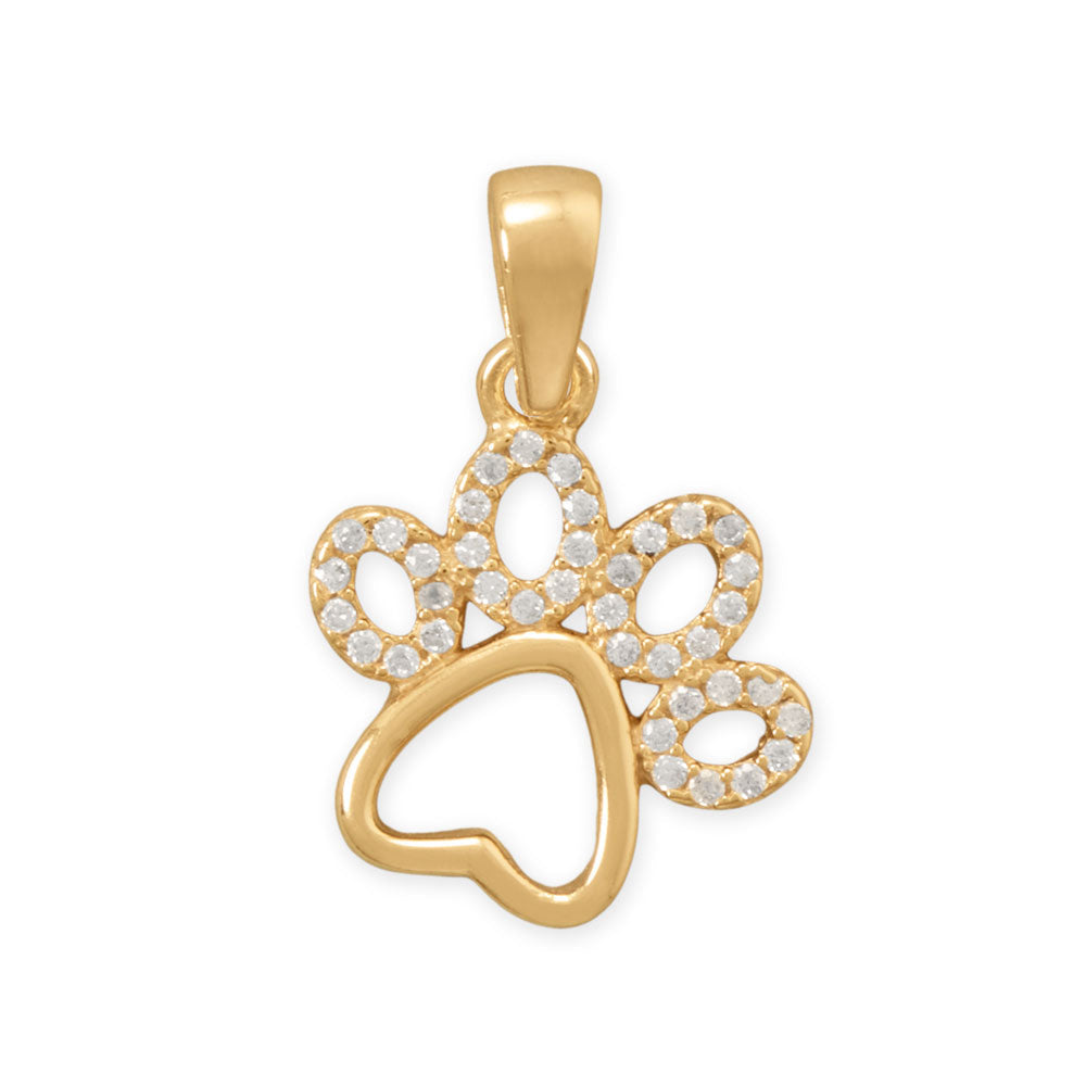 14 Karat Gold Plated CZ Paw Print Pendant
