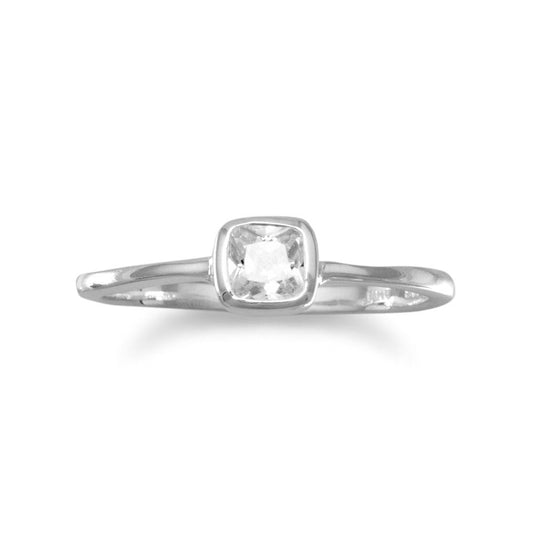Solitaire Square Clear CZ Ring