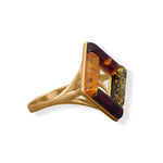 24 Karat Gold Plated Square Multicolor Baltic Amber Ring