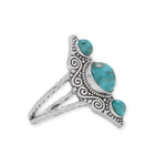 Oxidized Triple Turquoise and Scroll Design Ring