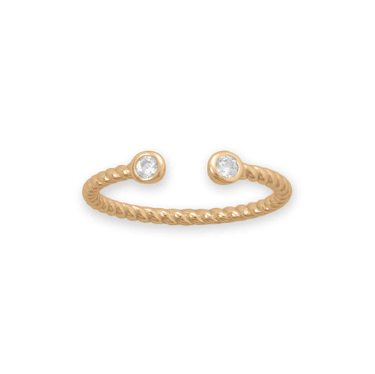 14 Karat Gold Plated CZ Twist Cable Ring