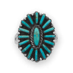 Oxidized Oval Turquoise Flower Ring