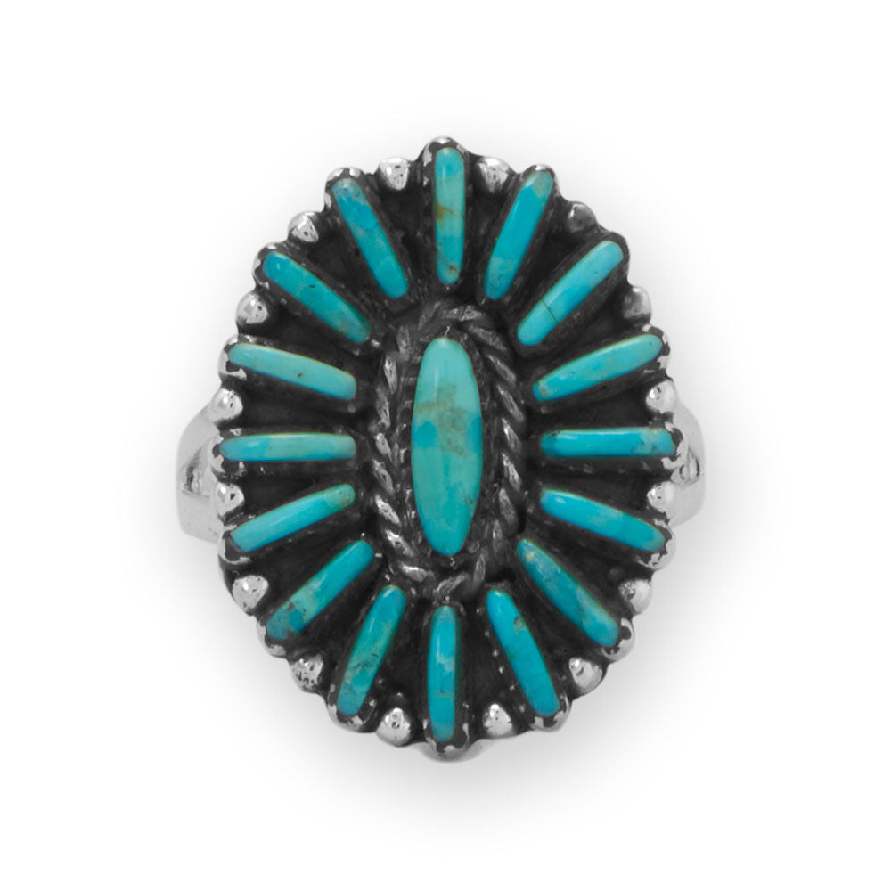 Oxidized Oval Turquoise Flower Ring