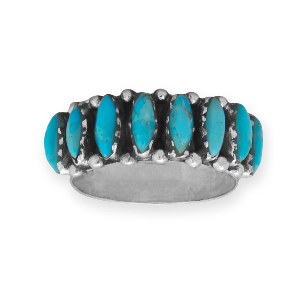 Oxidized Marquise Turquoise Wide Band Ring