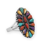 Oxidized Luminous Multi Stone Flower Ring