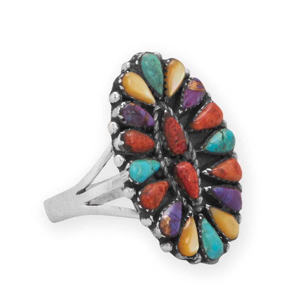 Oxidized Luminous Multi Stone Flower Ring